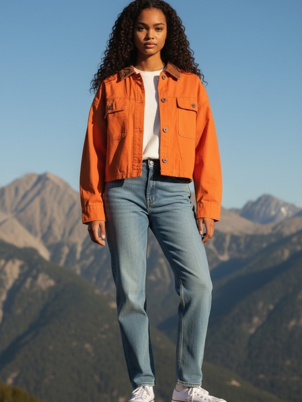wild fable Cute Orange Cropped Utility Jean Jacket With Corduroy Collar Size XS